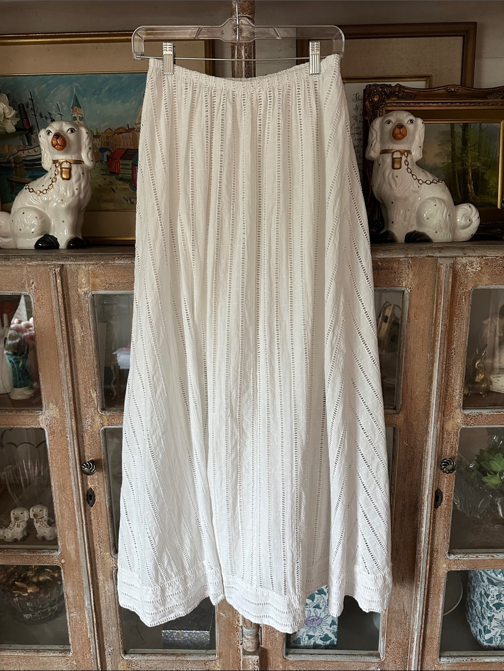 Revolve Solid & Striped White Eyelet Maxi Skirt with removable liner